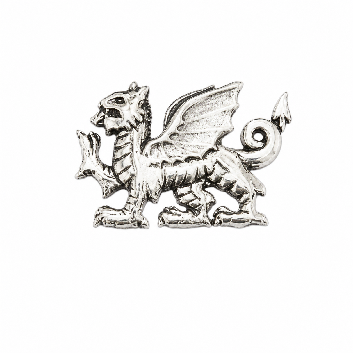 Pewter Welsh Dragon pin badge featuring the traditional dragon symbol of Wales