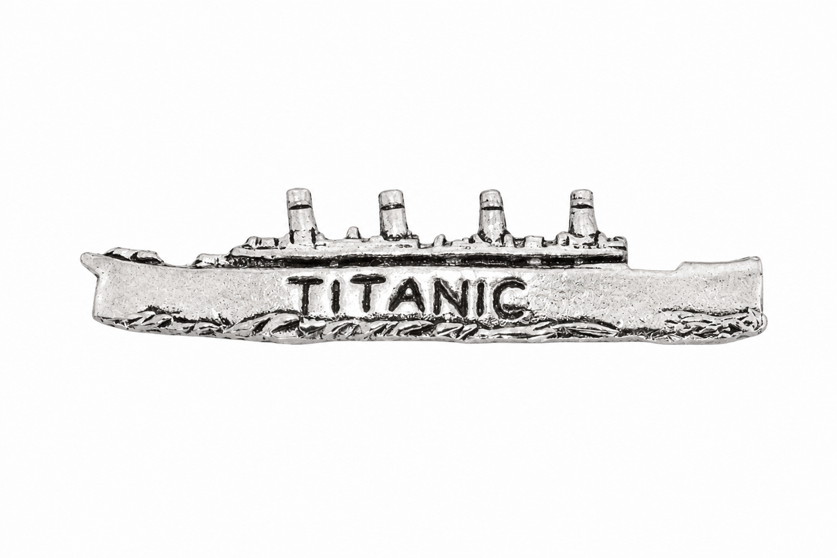 Pewter RMS Titanic ocean liner ship lapel pin badge with four funnels