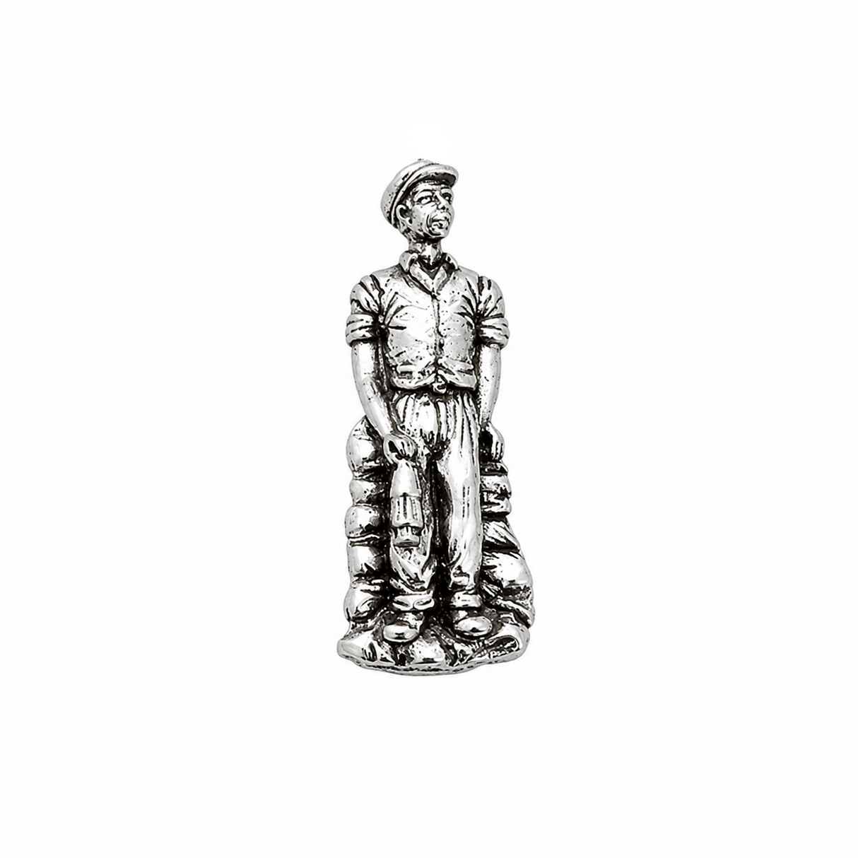 Pewter collier coal miner pin badge with traditional mining equipment