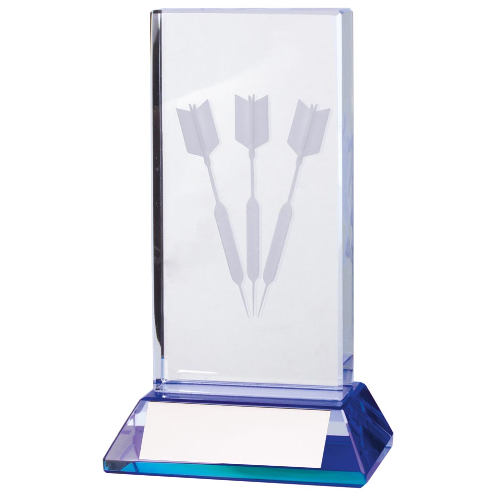 Personalised Davenport Darts Crystal Award 120mm – Blue Tinted with Free Engraving