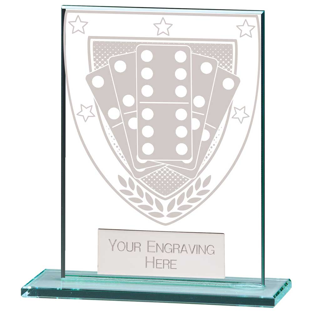 Premium clear glass domino award with frosted domino shield design and free personalised engraving