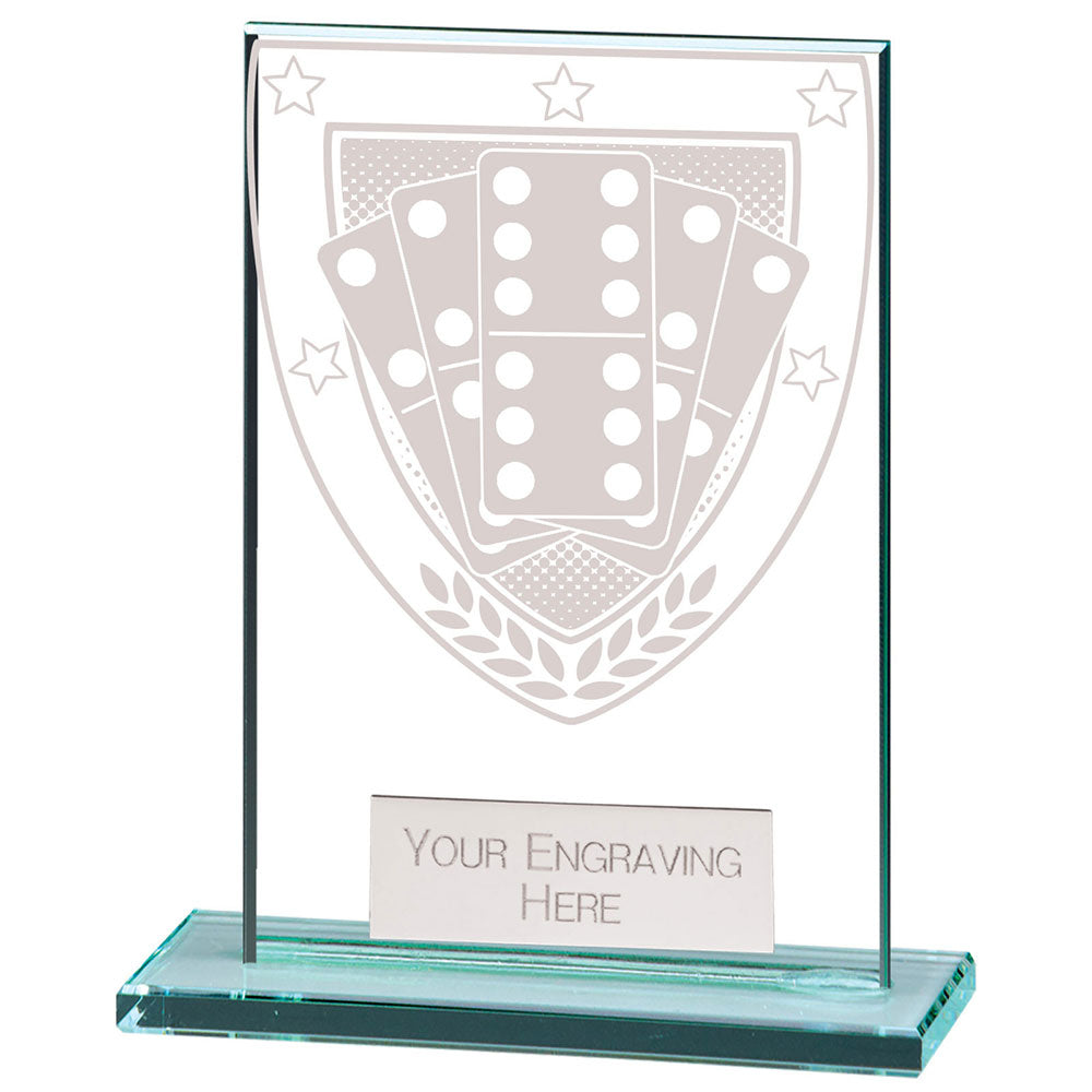 Premium clear glass domino award with frosted domino shield design and free personalised engraving