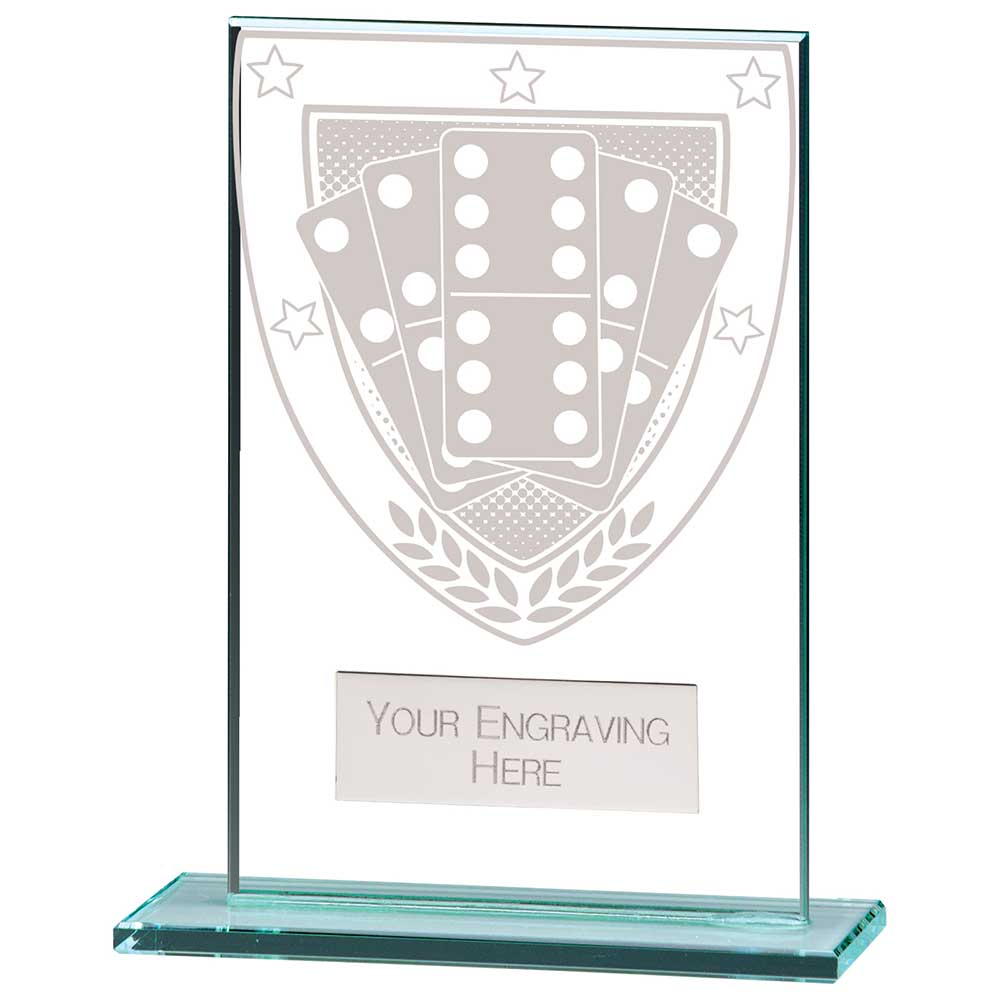 Premium clear glass domino award with frosted domino shield design and free personalised engraving