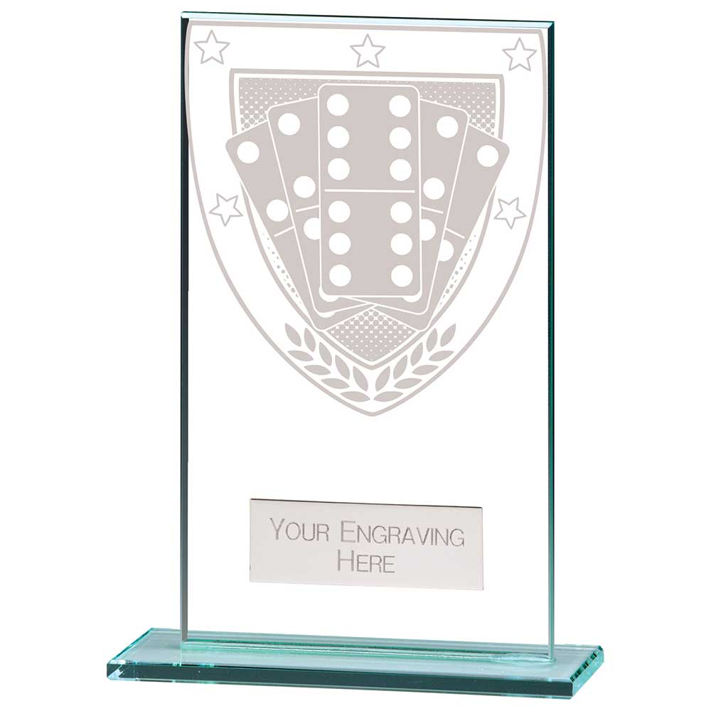 Premium clear glass domino award with frosted domino shield design and free personalised engraving