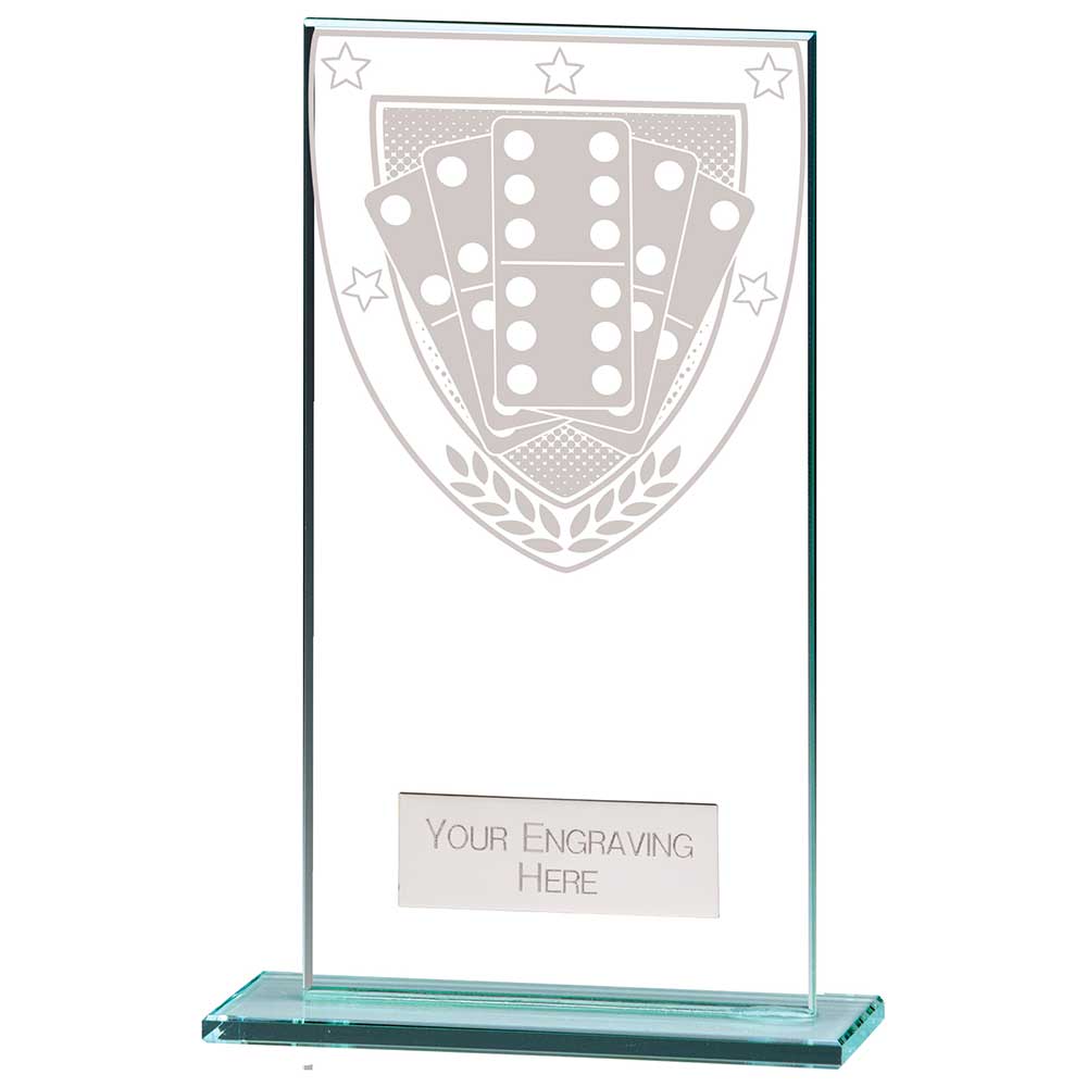 Premium clear glass domino award with frosted domino shield design and free personalised engraving