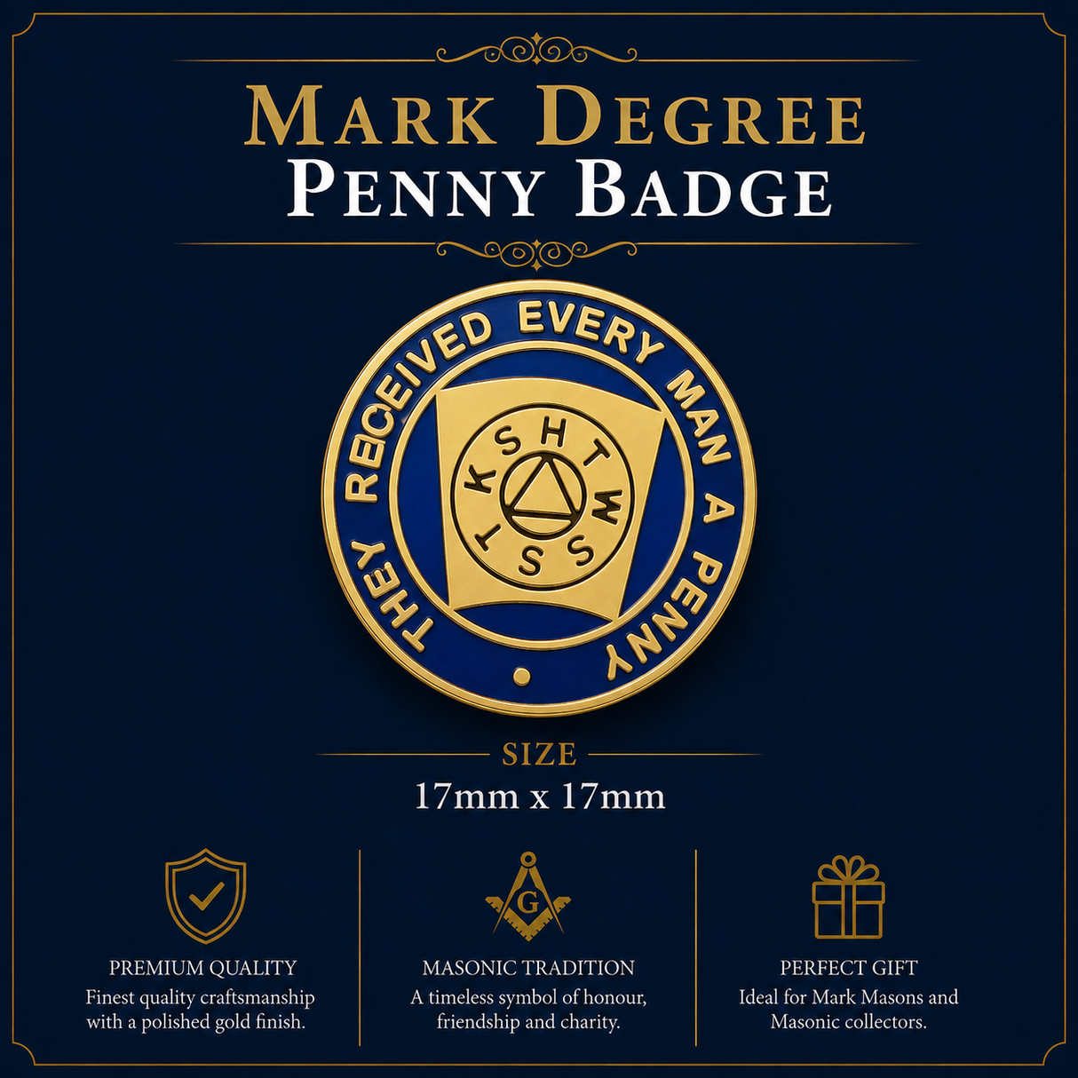 Freemasons Masonic Mark Master Mason Penny Lapel Pin Badge – 17mm x 17mm