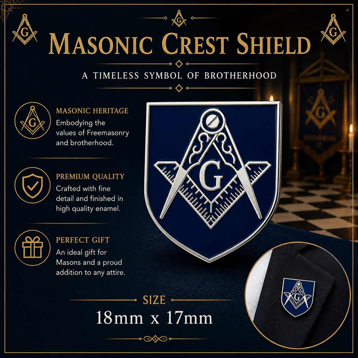 Freemasons Masonic Crest On Shield Lapel Pin Badge – 18mm x 17mm
