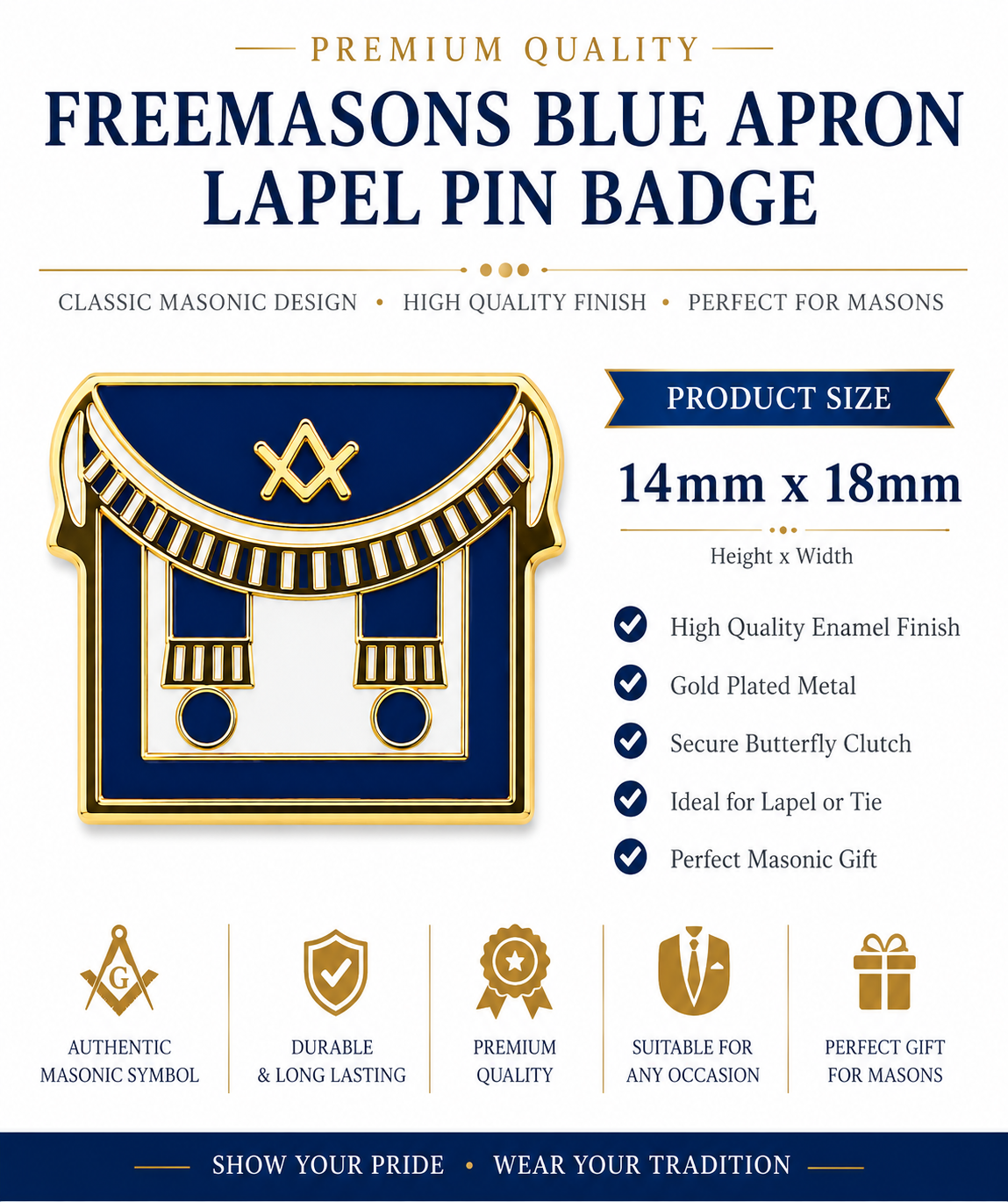 Freemasons Blue Apron Lapel Pin Badge – 14mm x 18mm