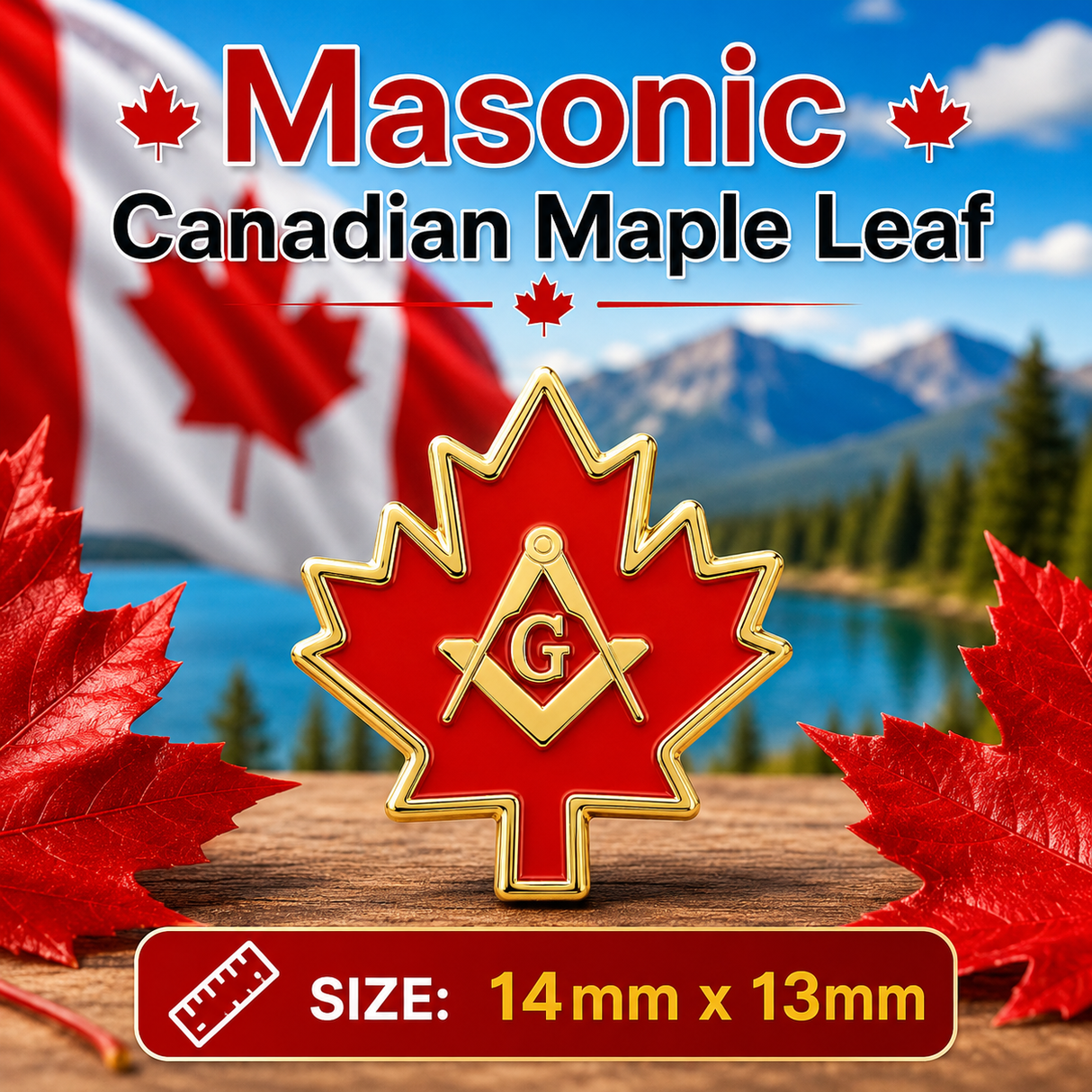 Canada Masonic Leaf with Crest Freemasons Masonic Lapel Pin Badge – 14mm x 13mm