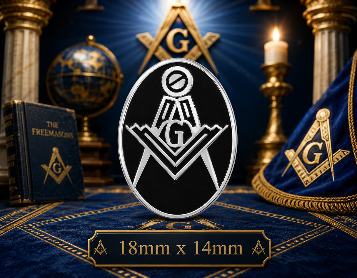 Freemasons Oval Square & Compass Black With G Enamel Lapel Pin Badge – 18mm x 14mm