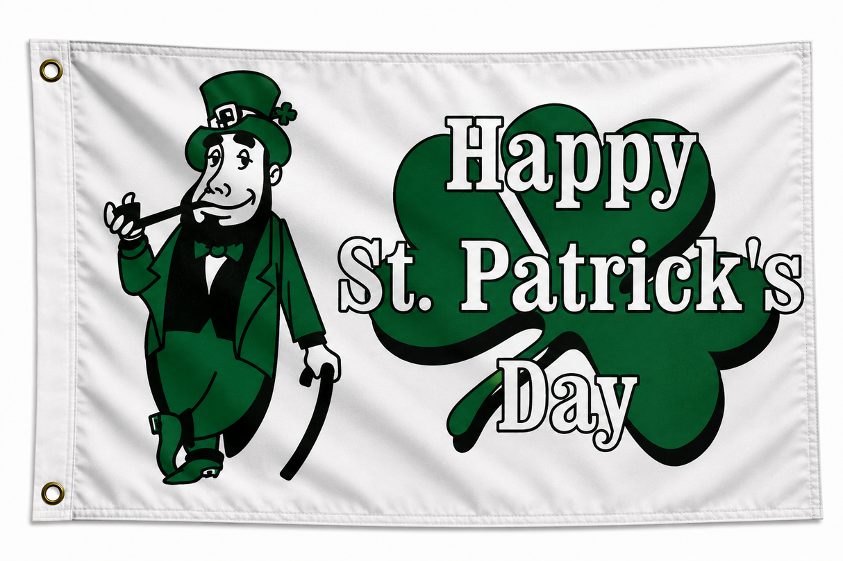Happy St Patricks Day White Polyester Flag 5ft x 3ft (Drawer 4)