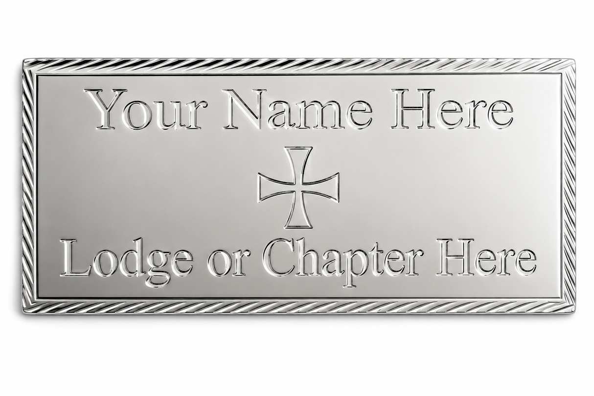 (MP38) 55mm x 25mm Personalised Masonic Preceptory Diamond Cut Silver Case Plate