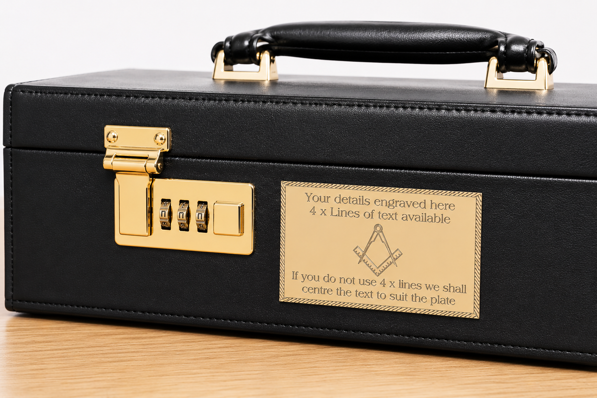 (MP16) Personalised 60 mm x 35 mm Gold Masonic Crest no G Case Name Plate