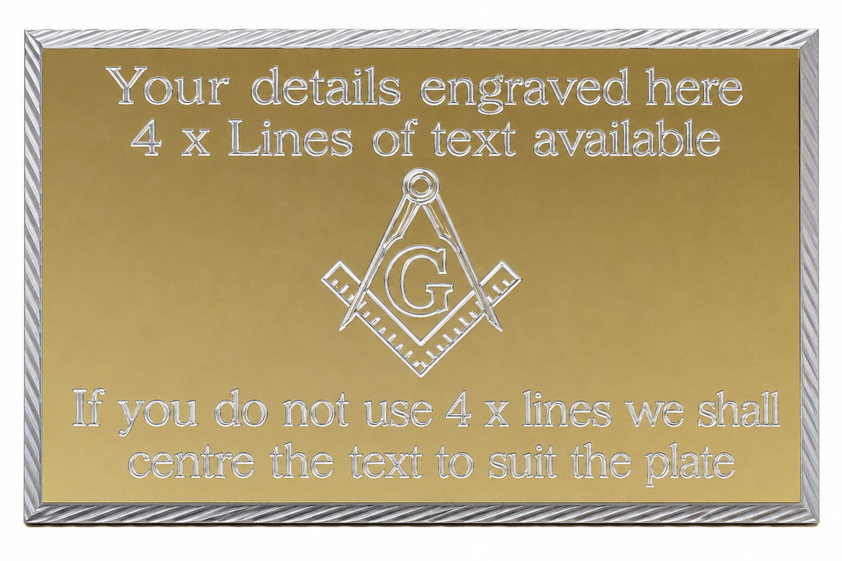 (MP15) Personalised 60 mm x 35 mm Gold Masonic Crest & G Case Name Plate