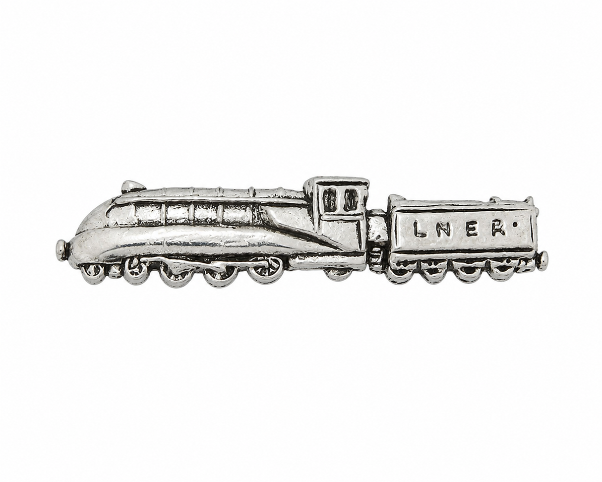 Pewter LNER Mallard streamlined steam train locomotive lapel pin badge with tender