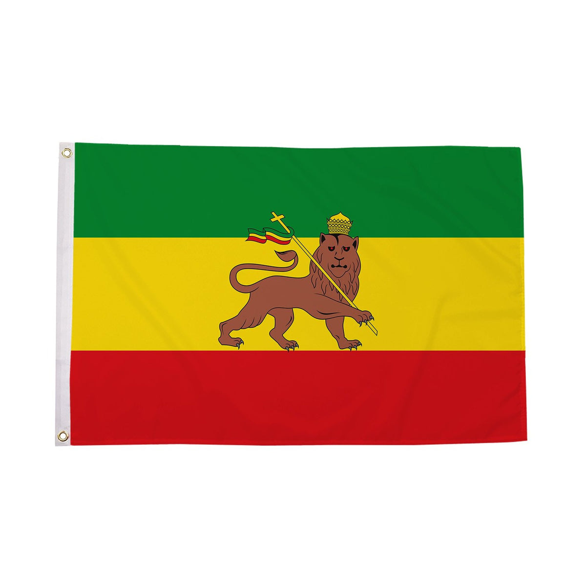 Flagmania Ethiopia with Lion (Rasta) 3ft x 2ft Polyester Flag on white background
