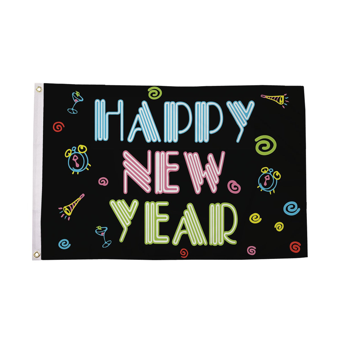 Flagmania Happy New Year (Neon) 8ft x 5ft polyester flag