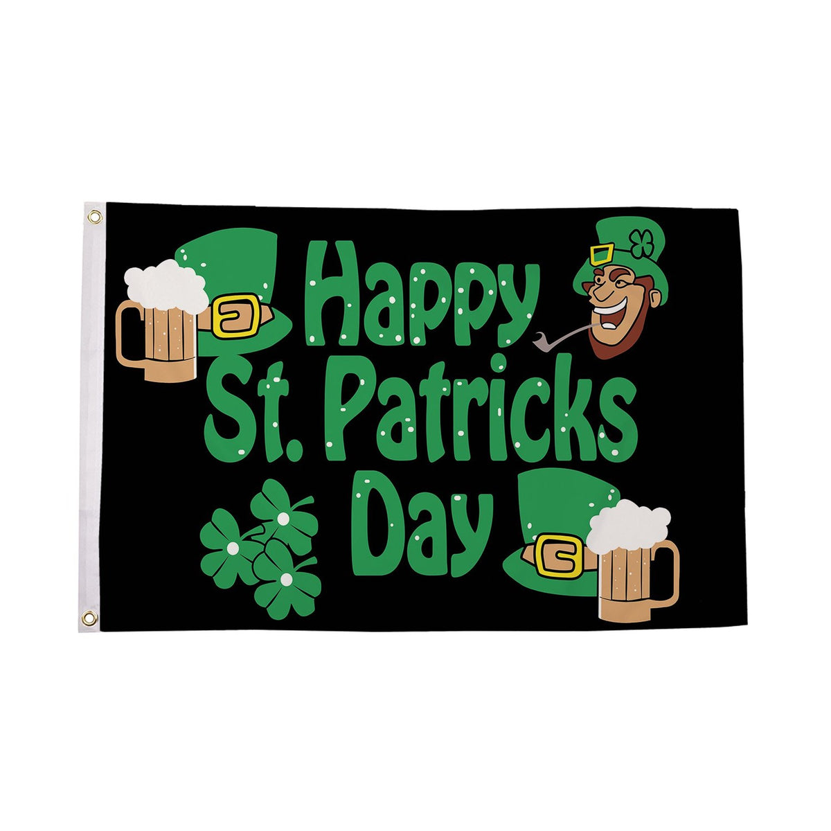Flagmania Happy St Patricks Day (Black) 3ft x 2ft Polyester Flag on white background