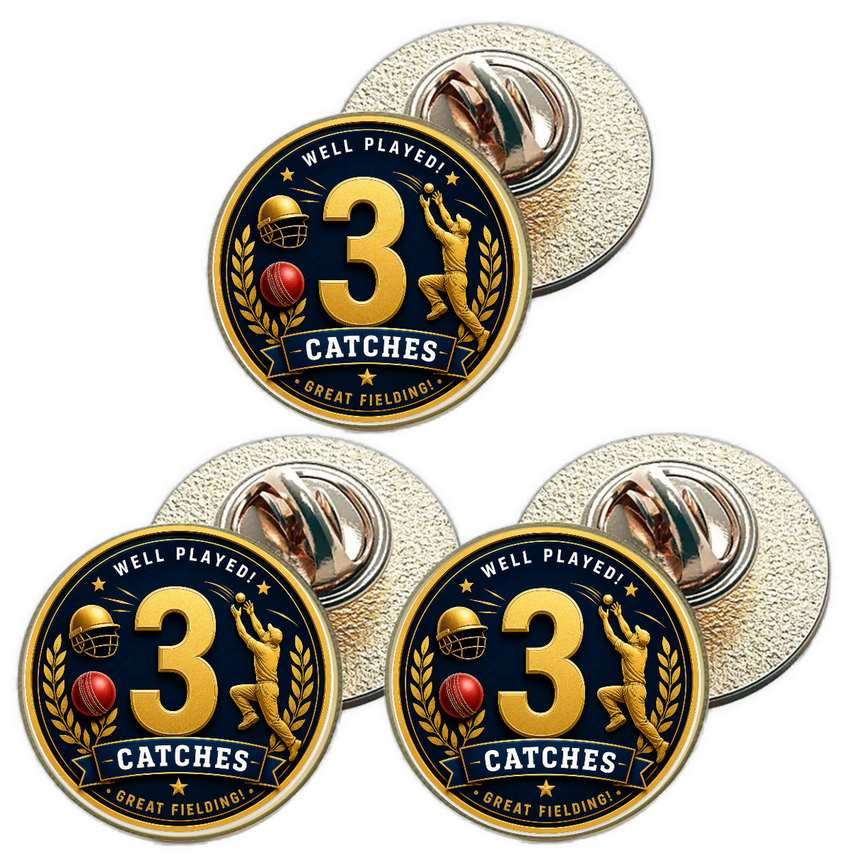 3 x Cricket 3 Catches (BU29) Lapel Pin Badges