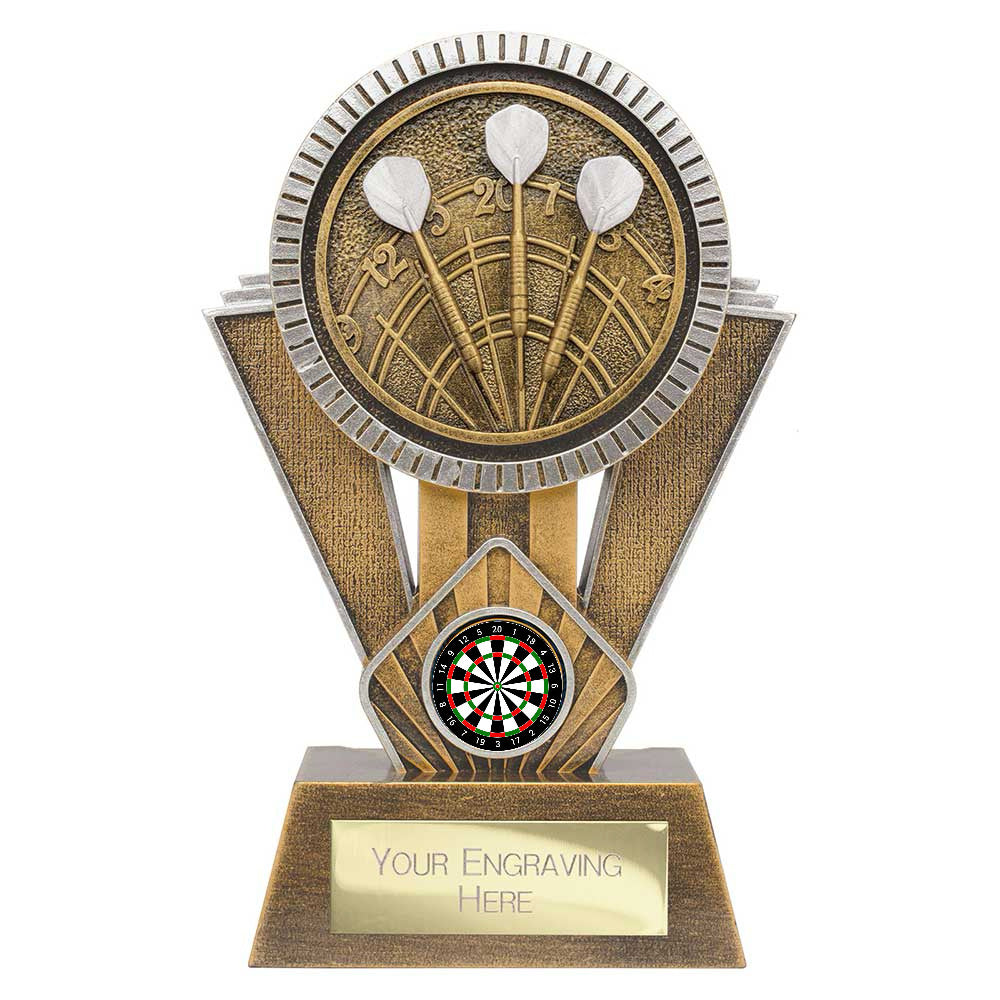 Personalised Apex Ikon Darts Trophy 180mm – Gold & Silver with Free Engraving