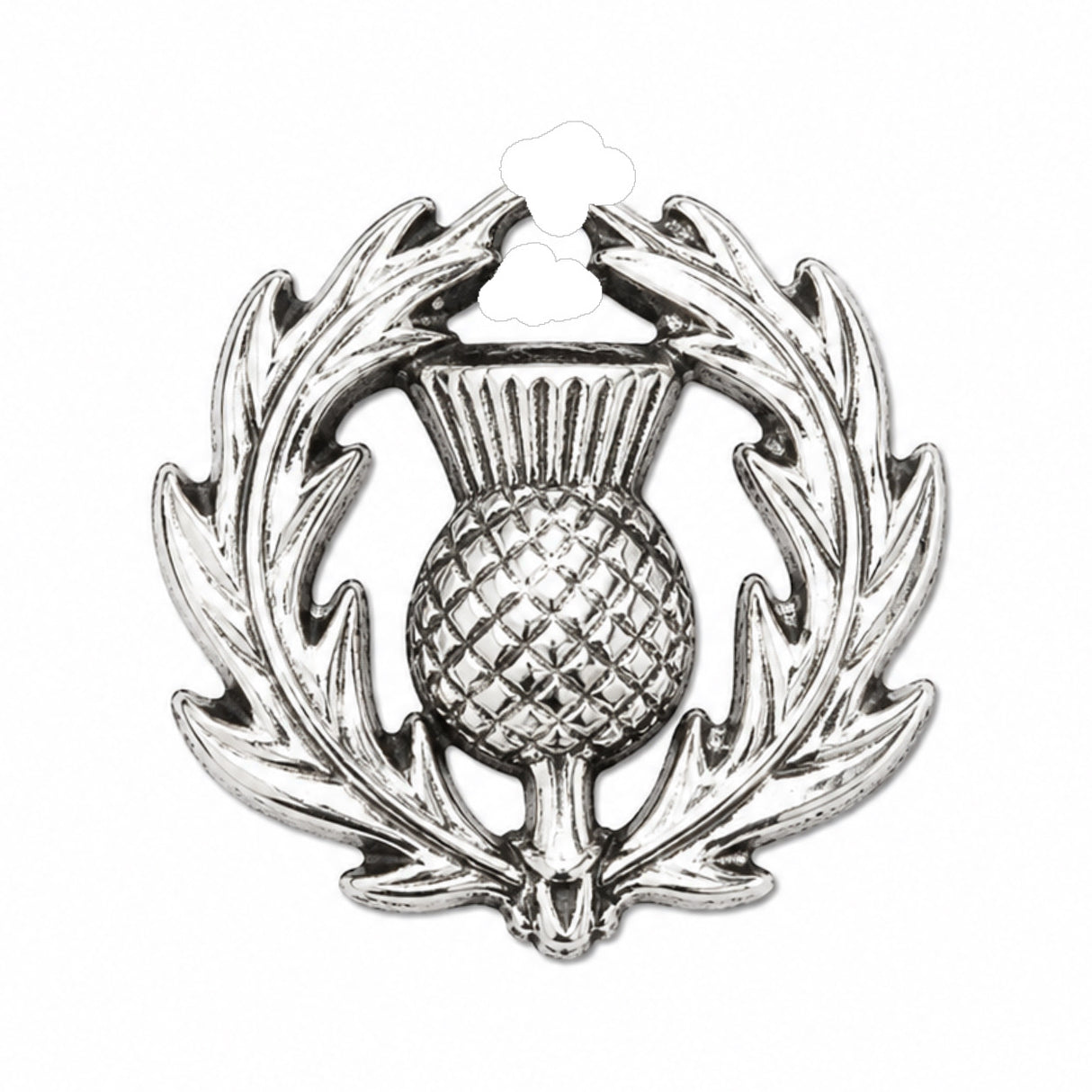 Pewter Scottish thistle pin badge with detailed thistle and leaves