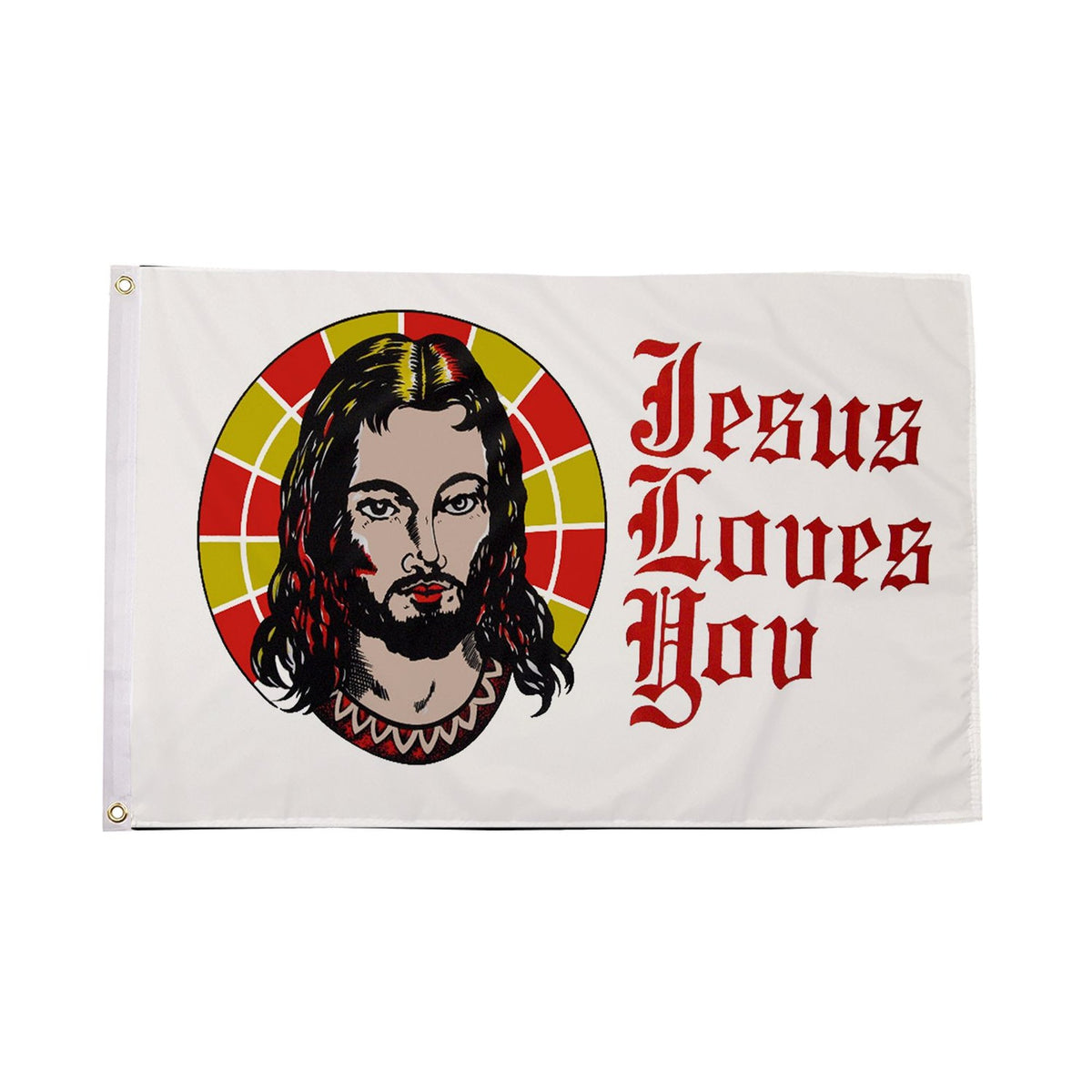Flagmania Jesus Loves You 3ft x 2ft Polyester Flag on white background