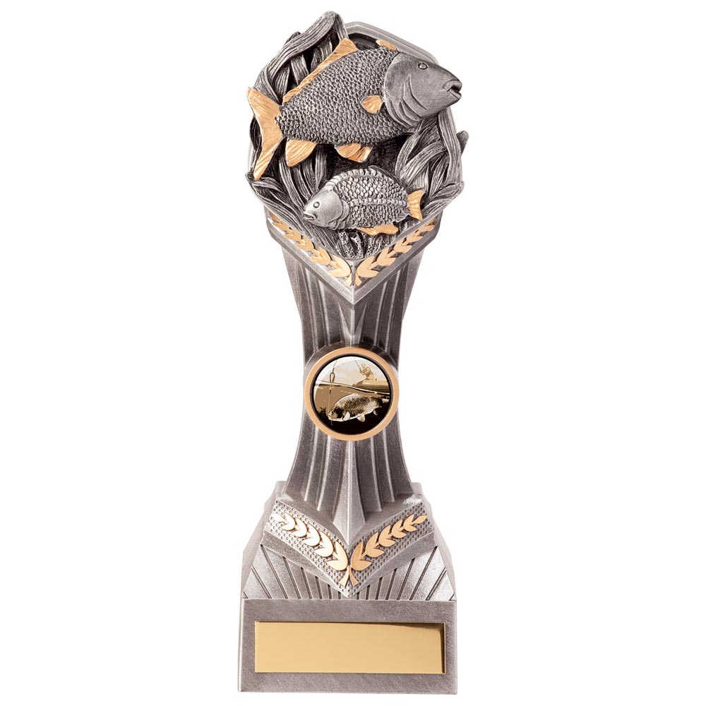 Resin fishing trophy with fish design and free personalised engraving for angling competitions