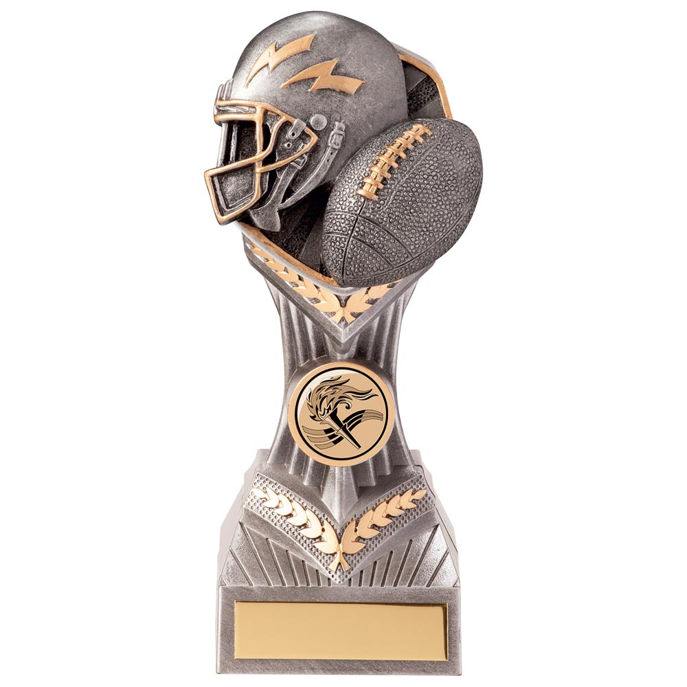Falcon American Football Trophy in silver and gold with 25mm sports centre and free personalised engraving.