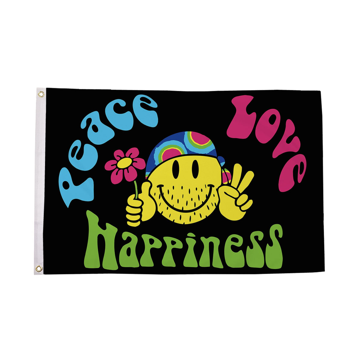 Flagmania Peace, Love and Happiness 8ft x 5ft polyester flag