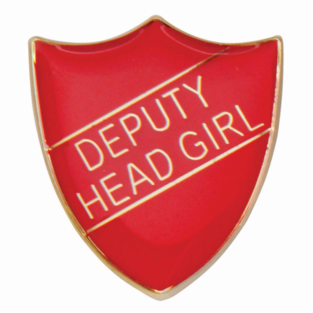 Premium enamel school shield badge with butterfly clutch fastening for student leadership and recognition awards.
