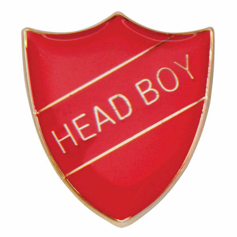 Premium enamel school shield badge with butterfly clutch fastening for student leadership and recognition awards.