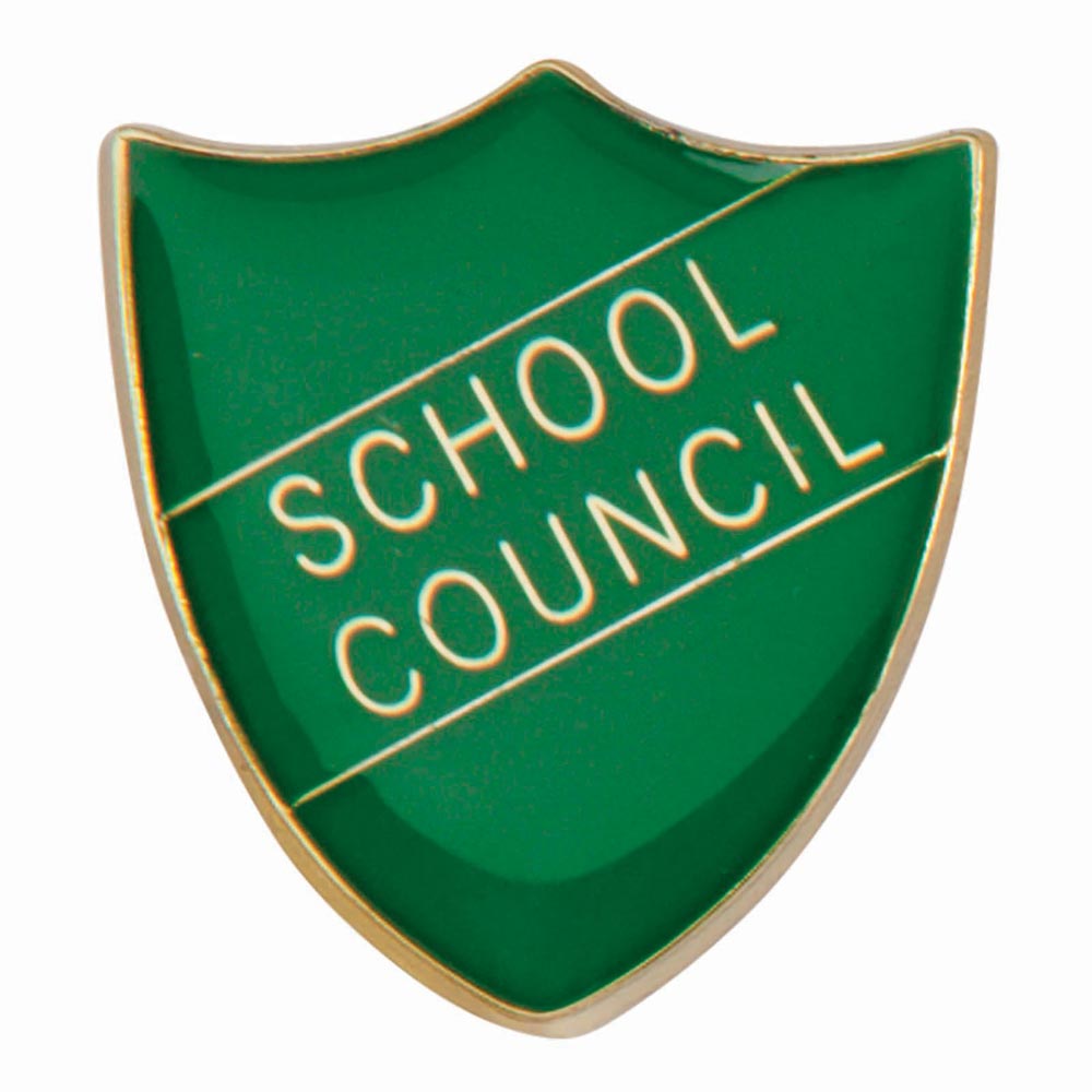 Premium enamel school shield badge with butterfly clutch fastening for student leadership and recognition awards.