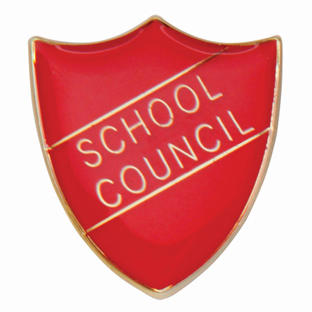 Premium enamel school shield badge with butterfly clutch fastening for student leadership and recognition awards.