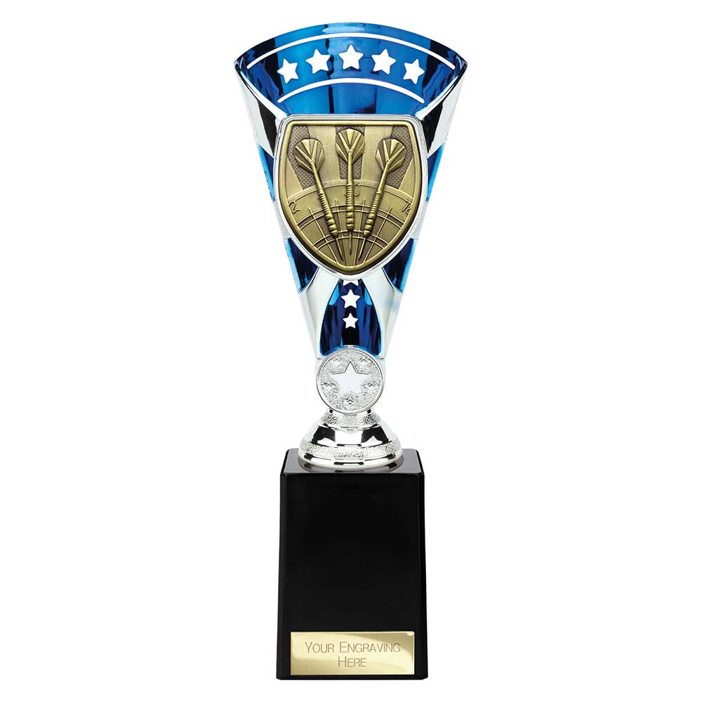 Personalised Cobra Darts Star Cup Award 255mm – Blue and Silver with Free Engraving