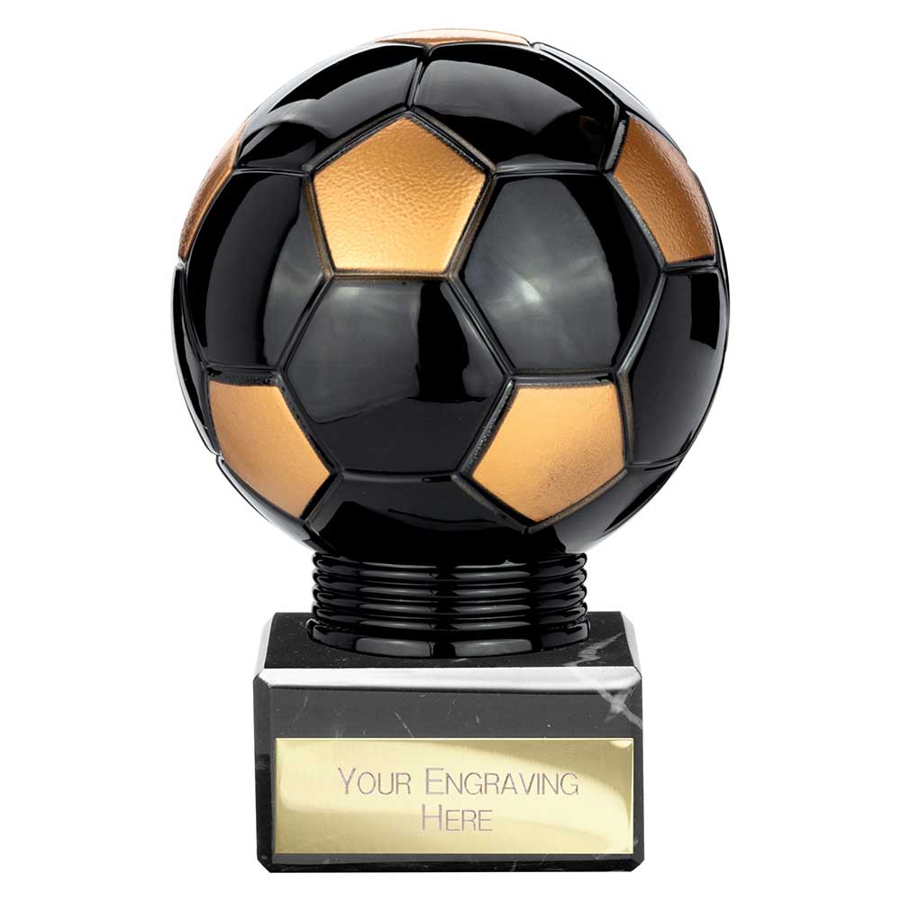 Black Viper Legend black and gold resin football trophy with personalised engraving plate and 25mm centre insert