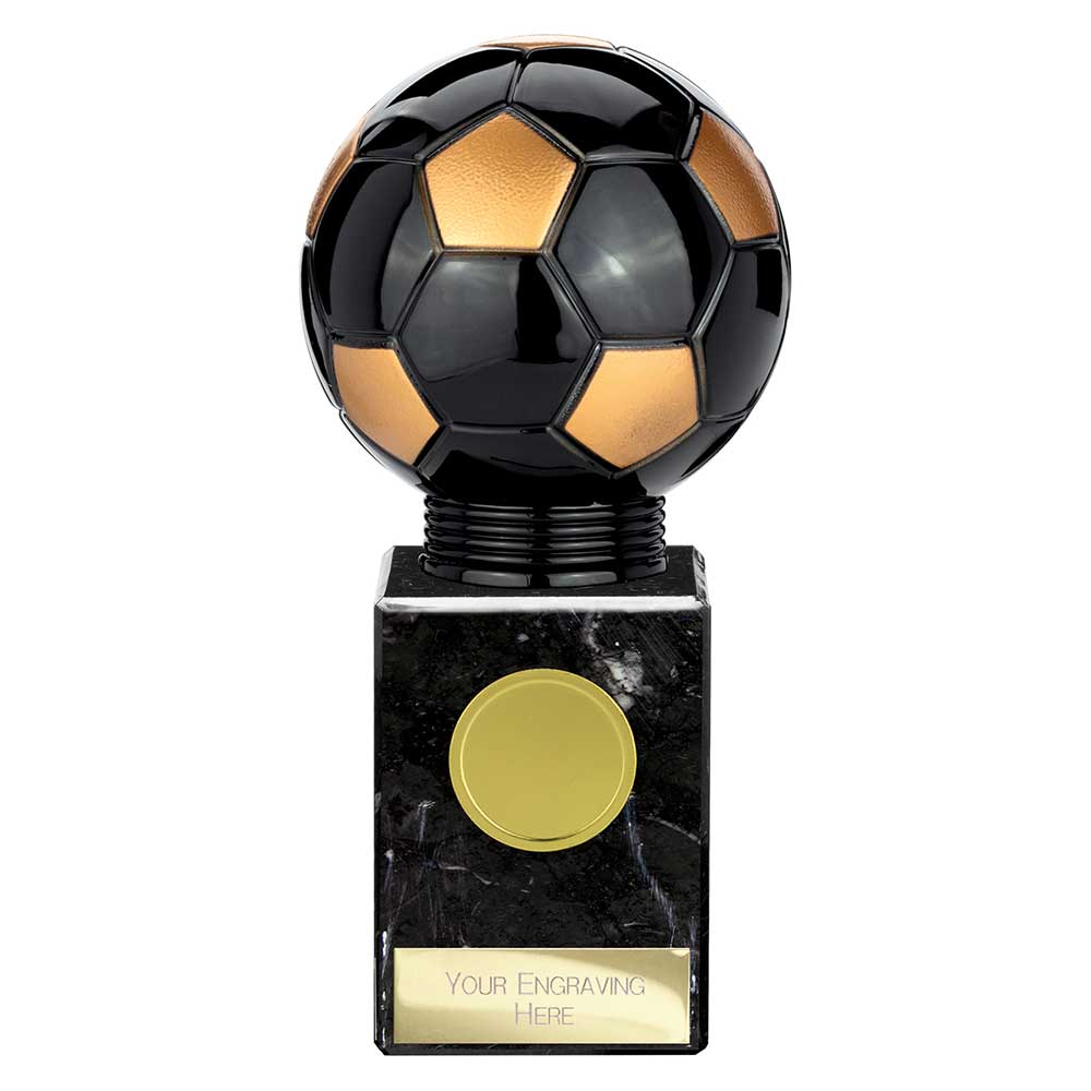 Black Viper Legend black and gold resin football trophy with personalised engraving plate and 25mm centre insert