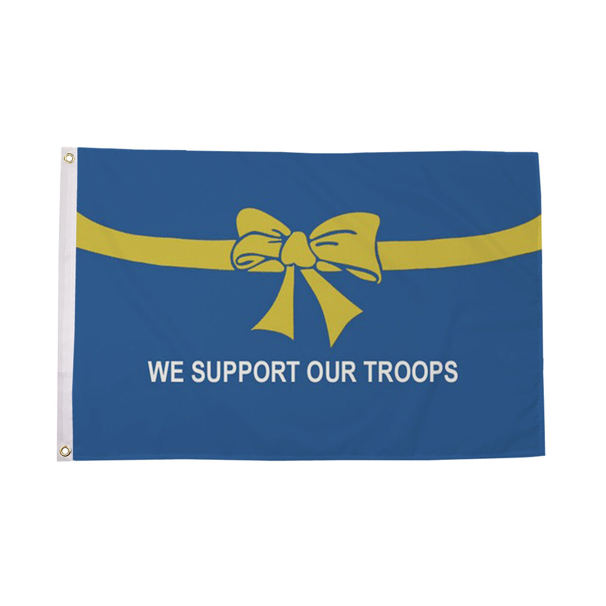 Flagmania We Support Our Troops (blue) 3ft x 2ft Polyester Flag on white background