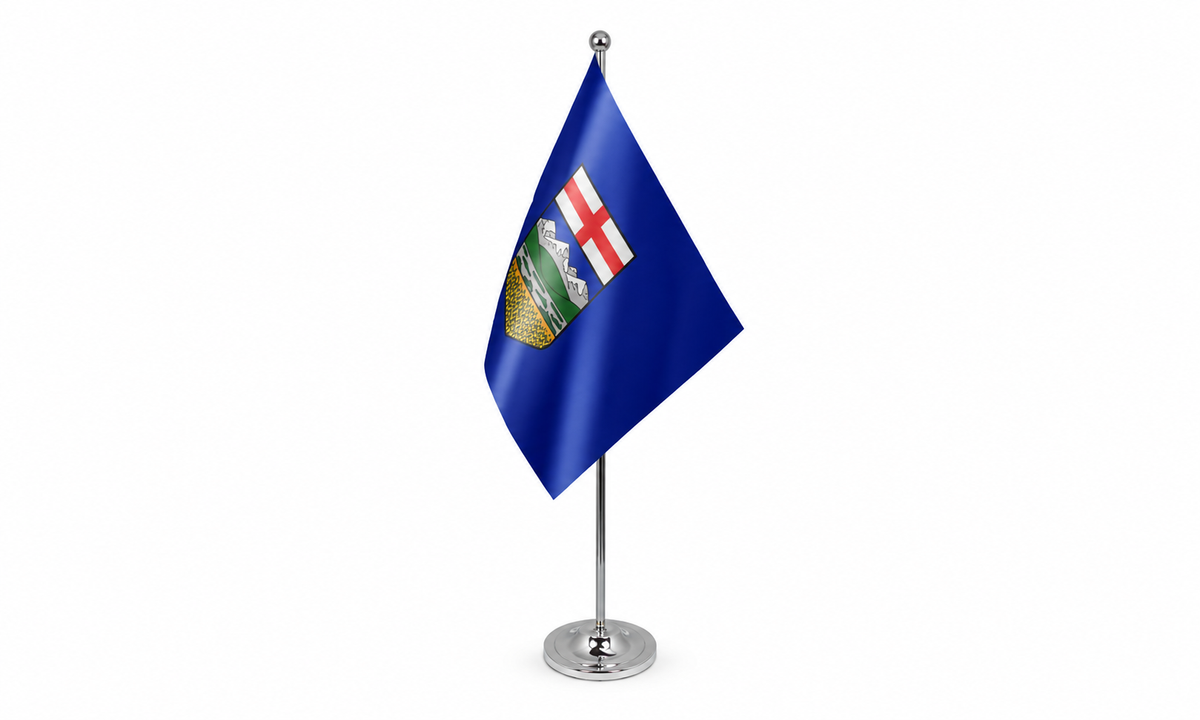 Alberta satin table flag 9 x 6 inches with telescopic chrome pole and round base