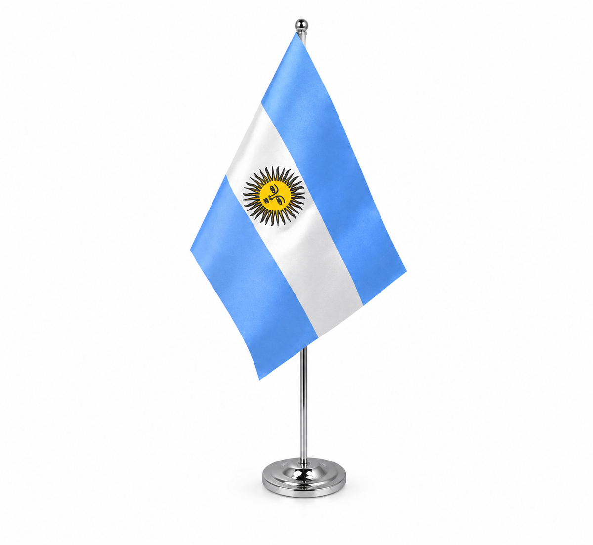 Argentina satin table flag 9 x 6 inches with telescopic chrome pole and round base