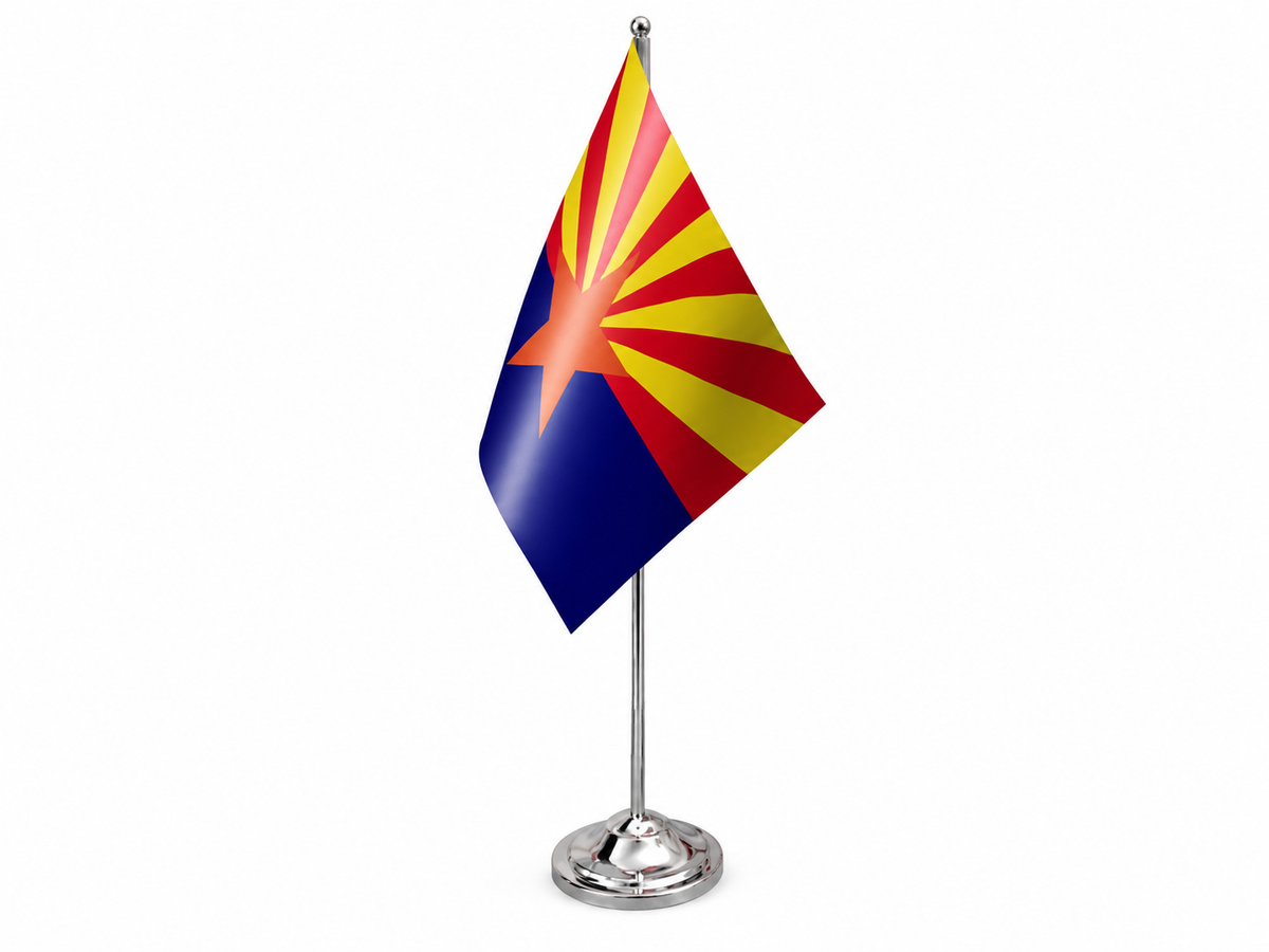 Arizona satin table flag 9 x 6 inches with telescopic chrome pole and round base