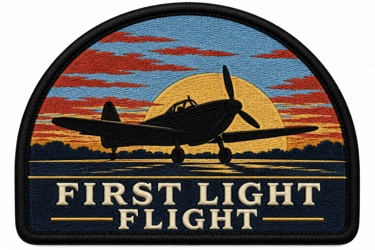 First Light Flight embroidered patch design preview - 110mm