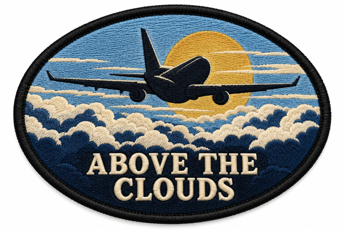 Above The Clouds embroidered patch design preview - 110mm