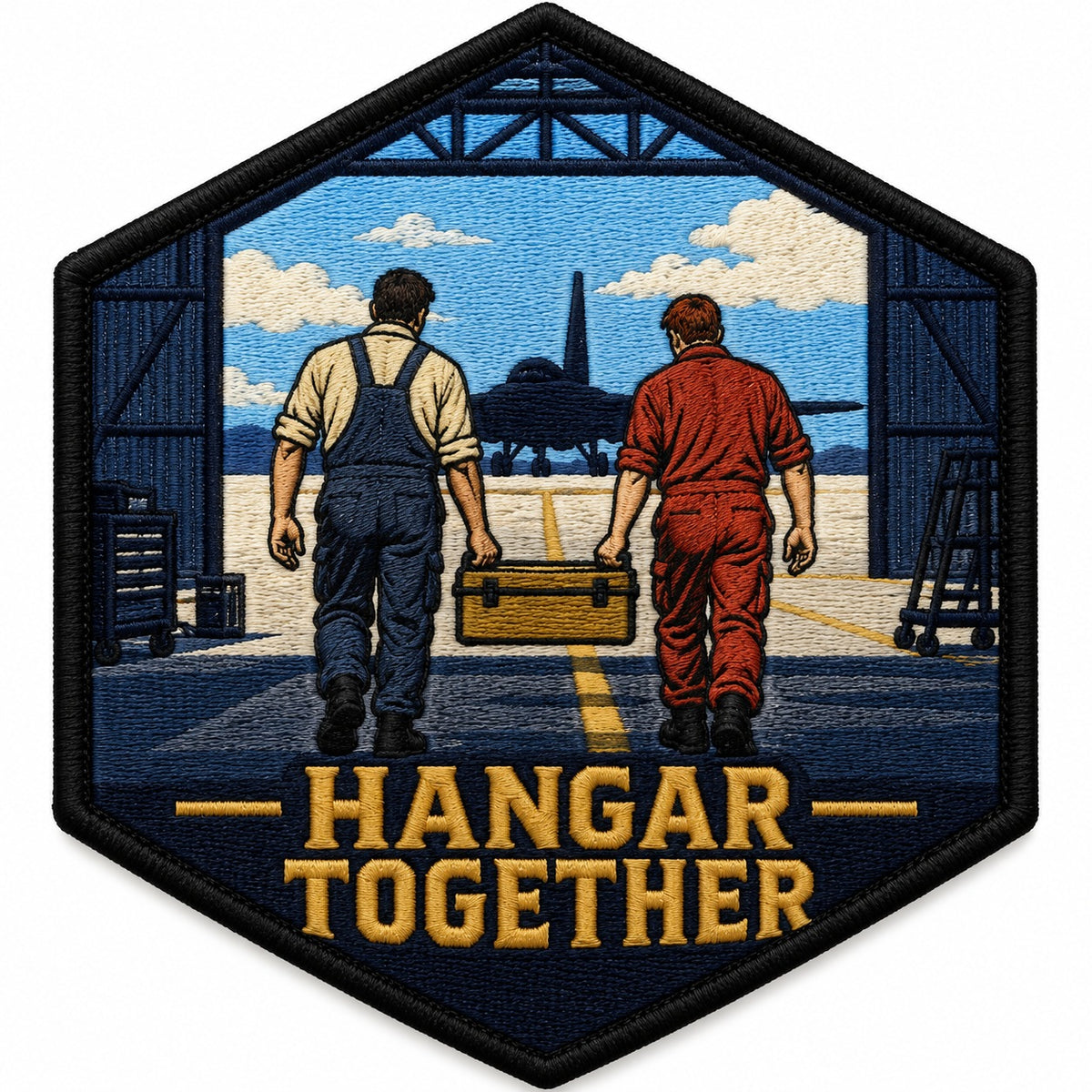 Hangar Together embroidered patch design preview - 110mm