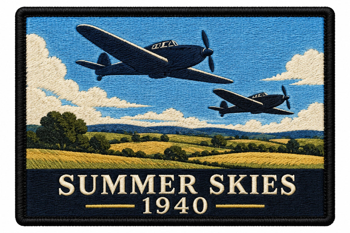 Summer Skies 1940 embroidered patch design preview - 130mm