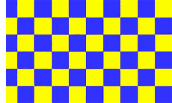 Flagmania Blue and Yellow Check Sleeved 3ft x 2ft Polyester Flag on white background