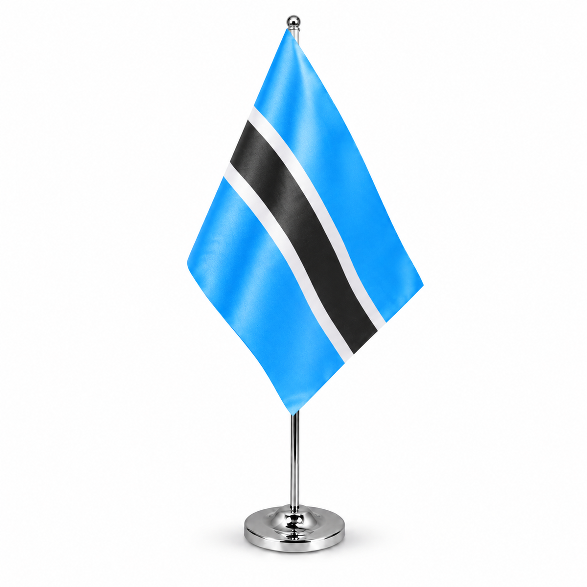 Botswana satin table flag on telescopic chrome pole and round base