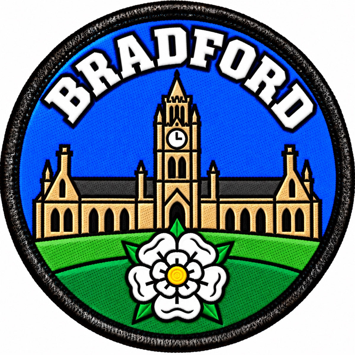 Bradford Yorkshire City Clock Tower White Rose 80mm Embroidered Patch