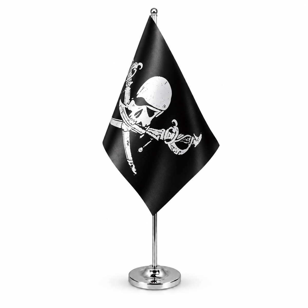 Brethren of the Coast black pirate satin table flag with chrome stand