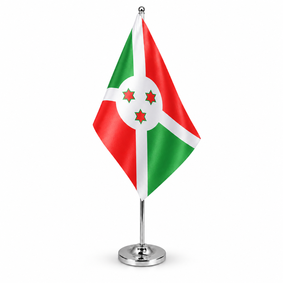Burundi satin table flag on telescopic chrome pole and round base