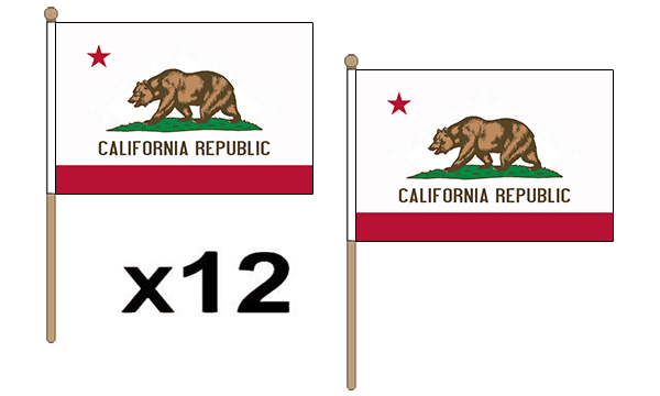 Flagmania California wooden hand flags, 9x6 inch, pack of 12, no bases